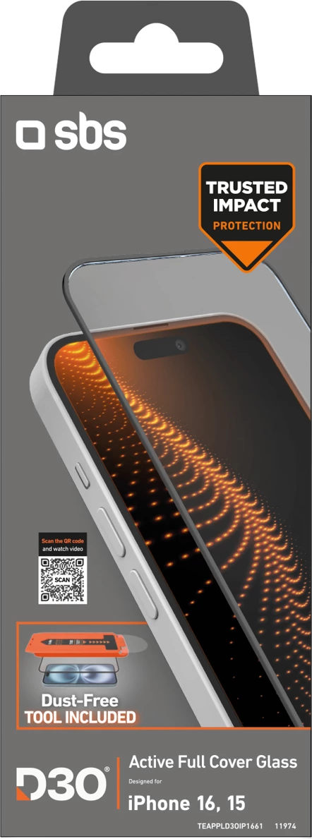 Xham mbrojtës për ekran, SBS, D3O, për iPhone 15 / iPhone 15 Pro / iPhone 16, transparent