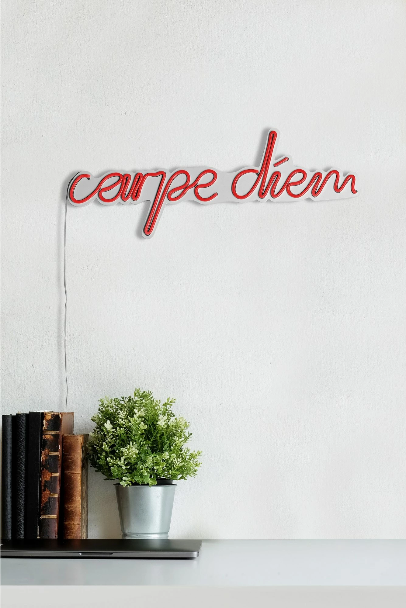 Dritë dekorative LED në mur, plastikë, 'carpe diem', e kuqe