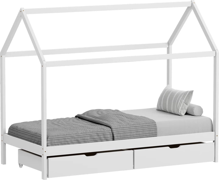 Krevat fëmijësh Montessori Mellin me 2 sirtarë dru pishe ngjyrë e bardhë 90x190cm