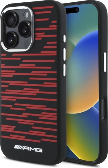 Mbështjellës Mercedes AMG Silicone Graphics MagSafe për iPhone 16 Pro, i zi