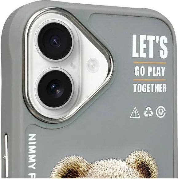 Mbështjellës Nimmy Cool&Cute 2.0 Bear për iPhone 16 6.1", gri