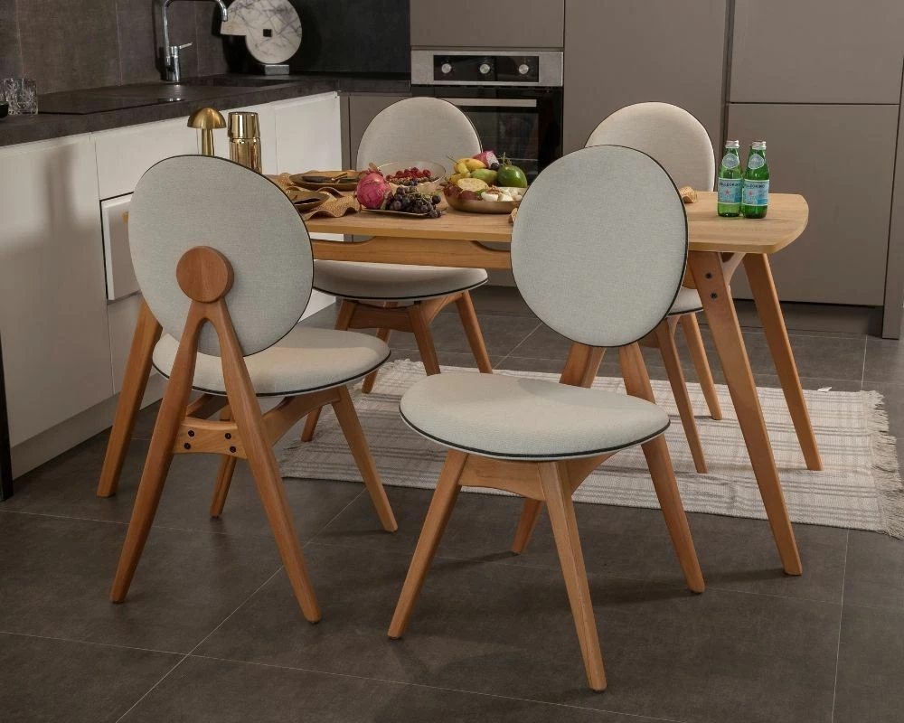 Tavolinë me karrige (5 copë), Skye Decor, Touch (4S), ngjyrë lisi dhe bezhë