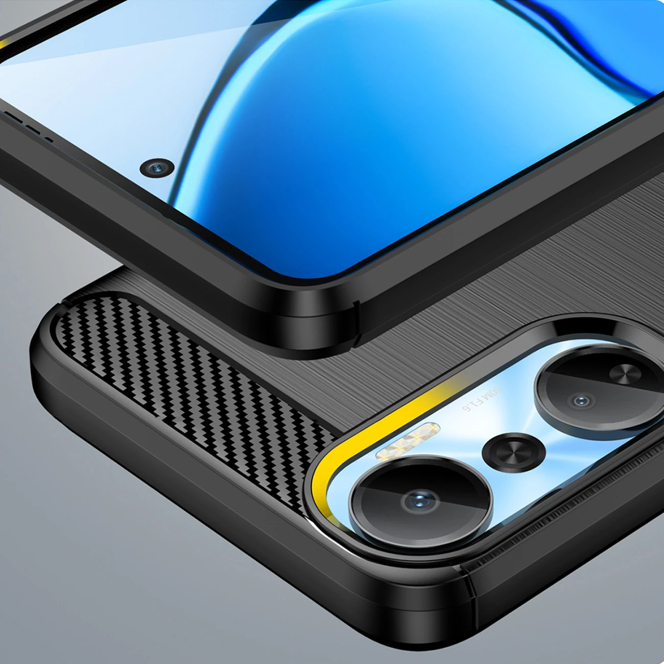 Mbështjellës Hurtel Carbon Case për Infinix Hot 20, silikon fleksibil, i zi