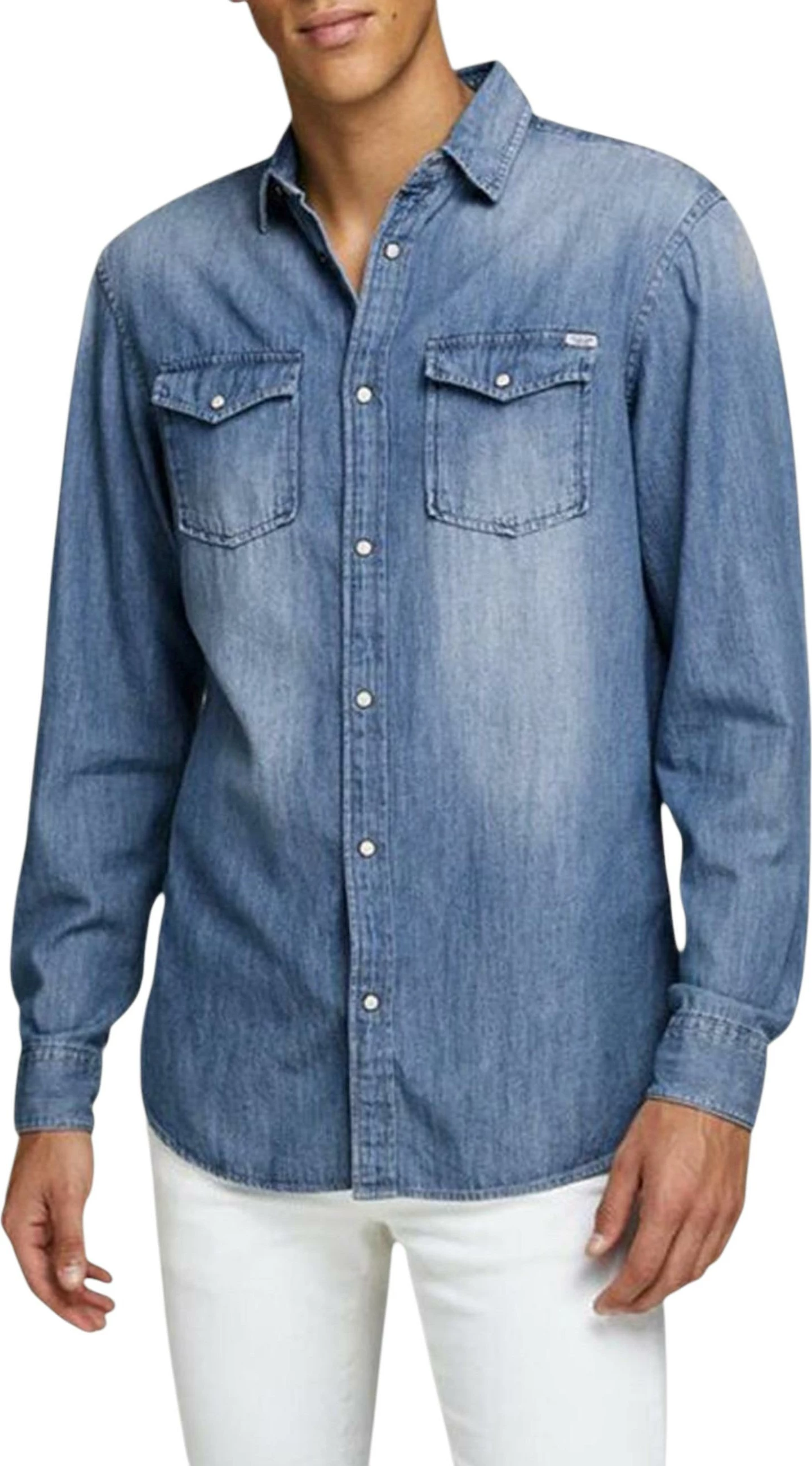 Këmishë për meshkuj Jack & Jones JJESHERIDAN L/S, denim [Madhësia: XS]
