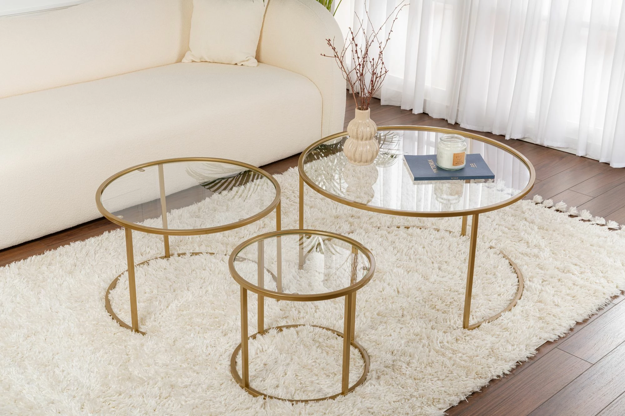 Set tavolinash kafe Nordure, Aurum - 80, 60, 42 - ngjyrë ari, transparente