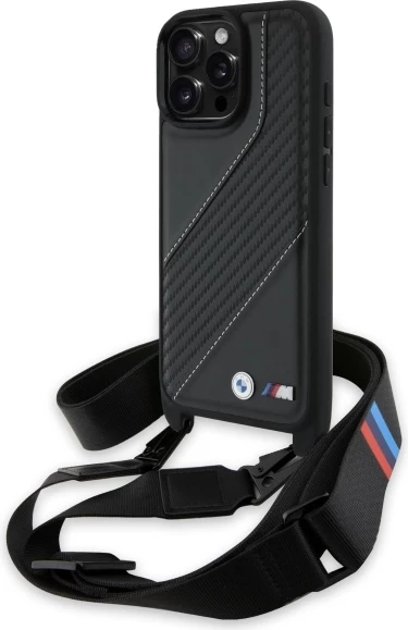 Mbështjellës BMW M Edition Carbon Stripe & Strap për iPhone 16 Pro Max, i zi