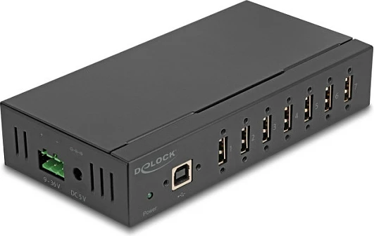 Hub USB DeLOCK 60687, USB 2.0 Type-B në 7x USB 2.0 Type-A, 480 Mbit/s, 1.8 m, metal, i zi