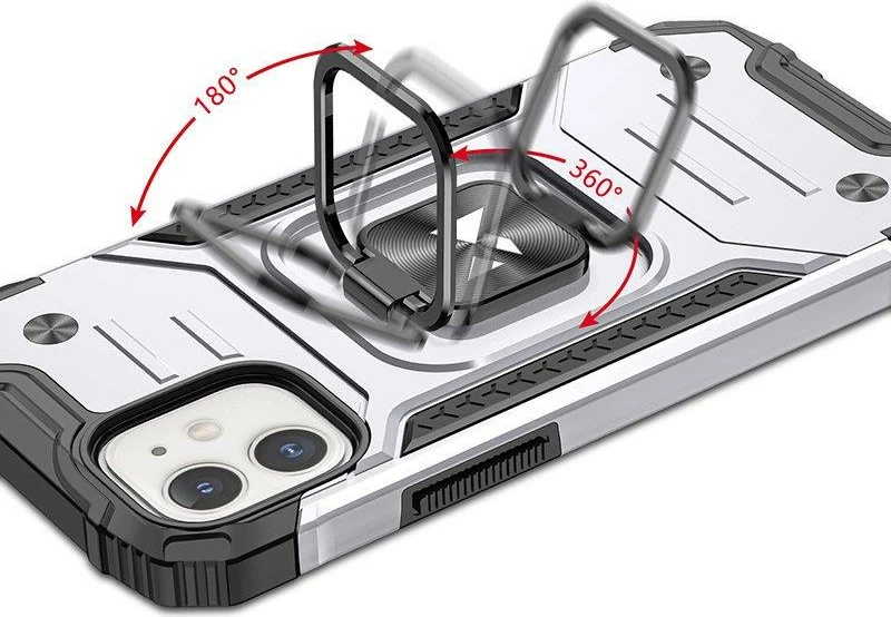 Mbështjellës Wozinsky Ring Armor për iPhone 14, me unazë dhe qëndrim, argjend