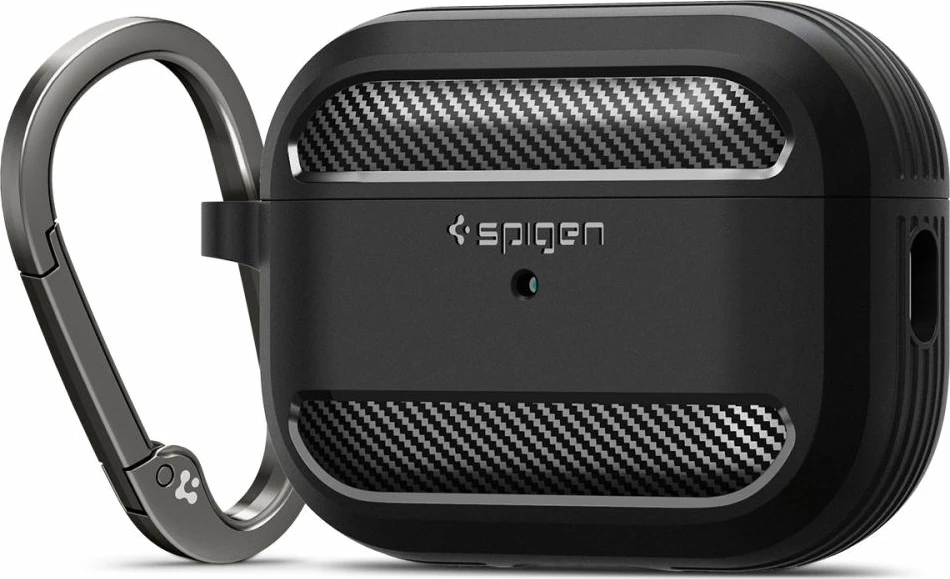 Mbështjellës Spigen Rugged Armor për AirPods Pro 1/2, me karabiner, i zi