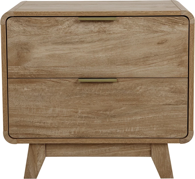 Komodinë ovale me 2 sirtarë, ngjyrë natyrale, 60.2x39.5x54.7