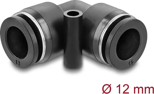 Konektor pneumatik DeLOCK Ø12 mm, 90°, me vrimë montimi, fije femër, 10 bar, i zi