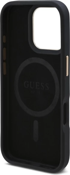 Mbështjellës Guess 4G Logo Plate MagSafe për iPhone 16 Pro, Zi