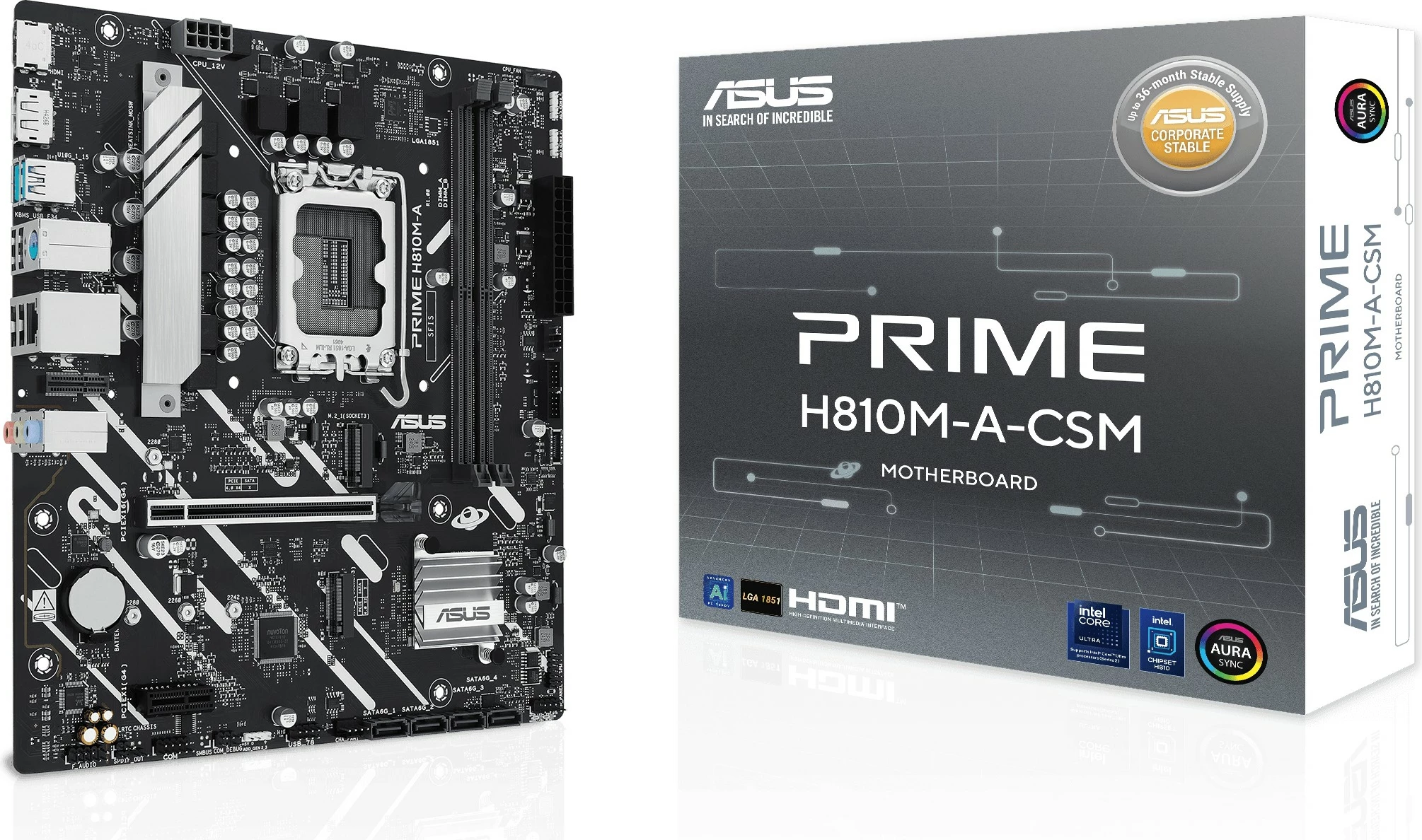 Pllakë amë ASUS PRIME H810M-A-CSM, Intel, LGA 1851, DDR5-SDRAM, 128 GB