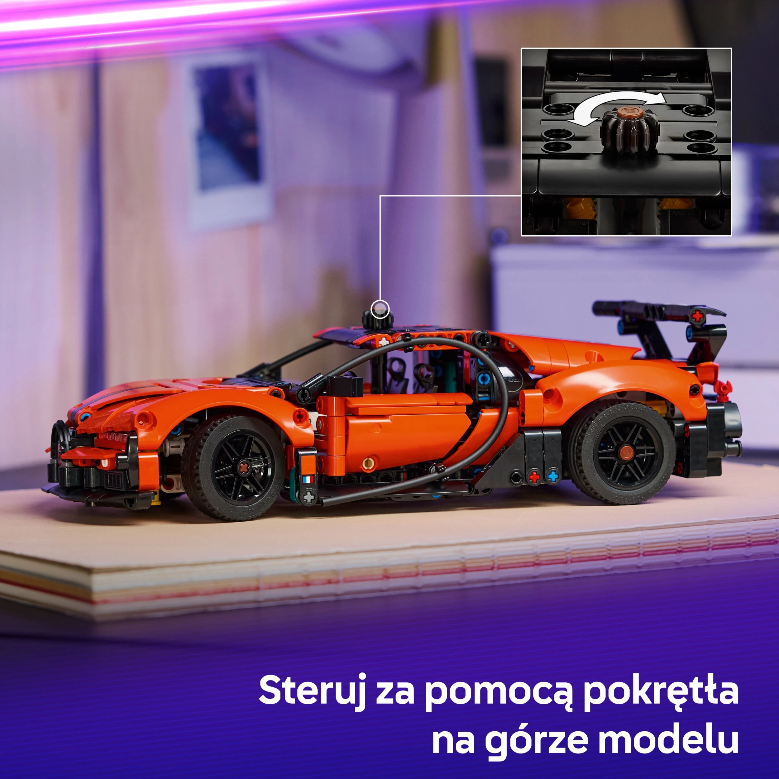 Set ndërtimi LEGO Technic Bugatti Chiron Pur Sport 42222, 771 copë, portokalli/zi