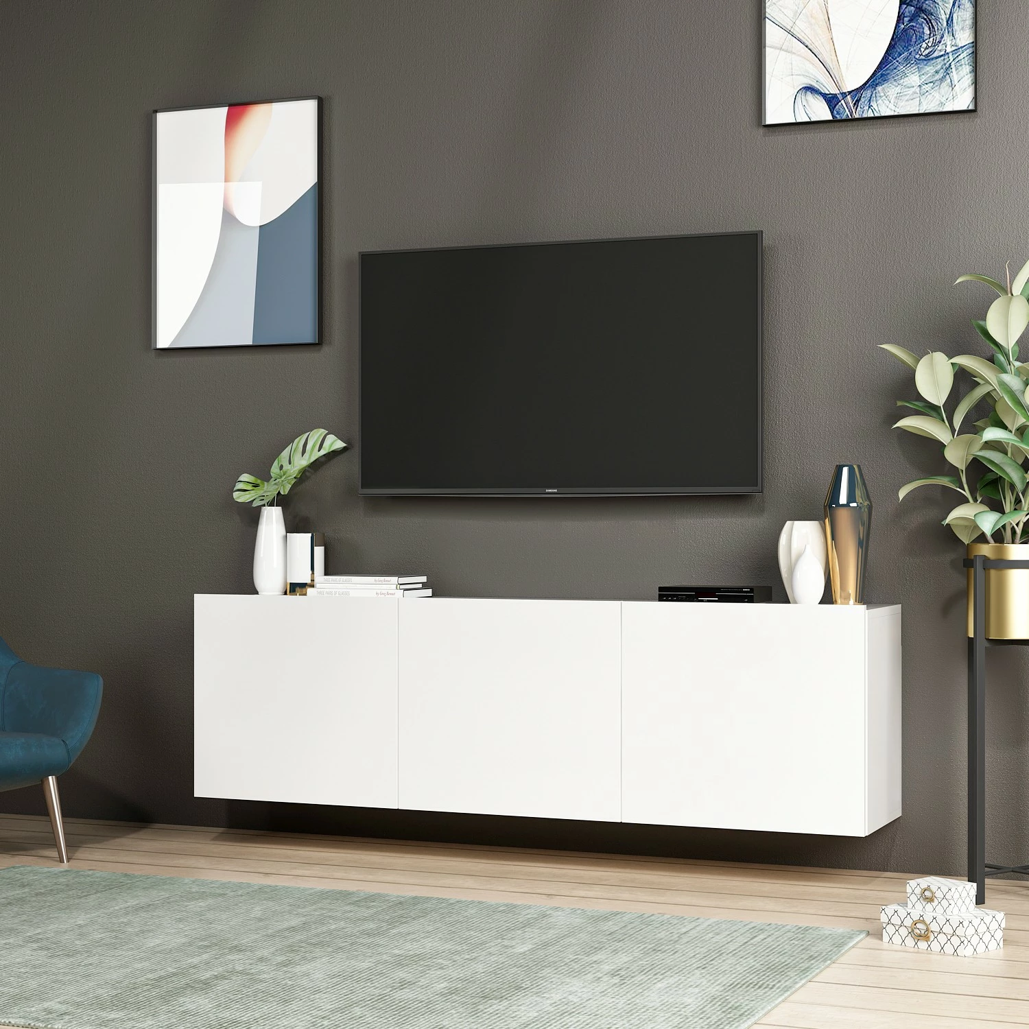 Komodë TV Skye Decor, ngjyrë e bardhë