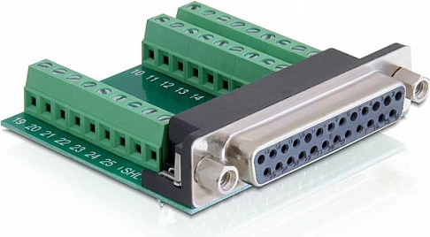 Adapter Terminal Block DeLOCK D-Sub 25-pin Femër, 27p, i zi/jeshil/argjend