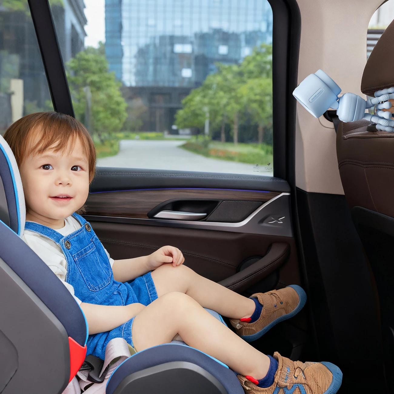 Ventilator mini për karrocë Jisulife Stroller Fan 4, bateri 5000mAh, tripod fleksibël, USB-C, me dritë nate, blu