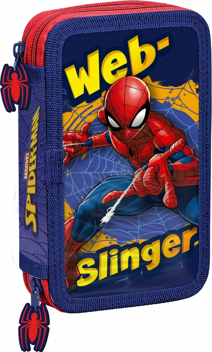 Penal me dy ndarje, Kids Euroswan Spiderman SP50054, me pajisje, 20x15x5 cm, kuqe-blu, set