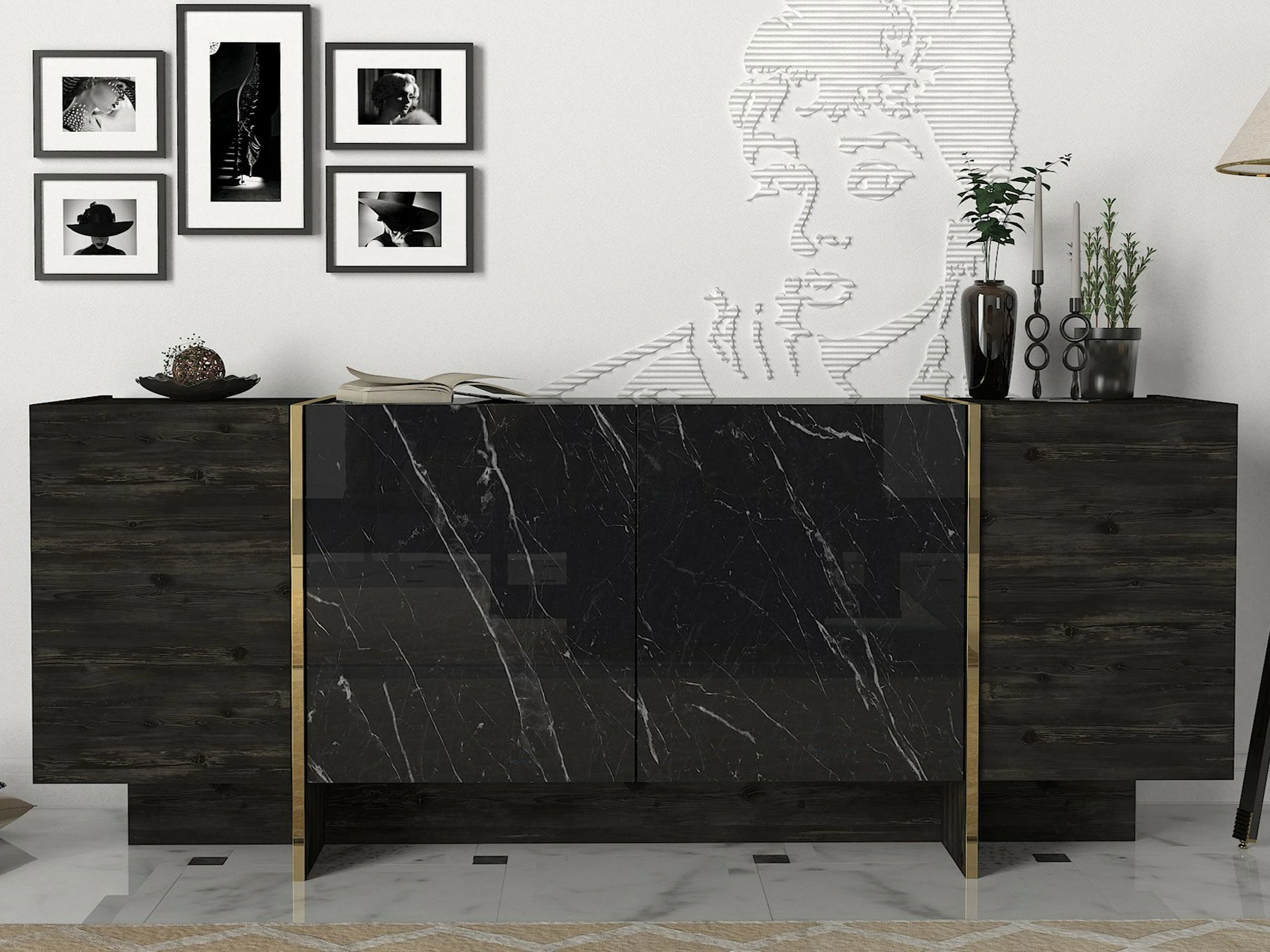Konsolë moderne, ngjyrë e zezë dhe ari, Skye Decor, Veyron