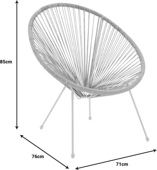 Tavolinë me karrige Acapulco II set prej 3 copash, metal i bardhë, ratan natyral, xham D50X50cm