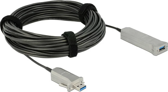 Kabllo USB DeLOCK 20 m, USB-A mashkull në USB-A femër, USB 3.2 Gen 1, me Micro-USB për rrymë, e zezë/argjend