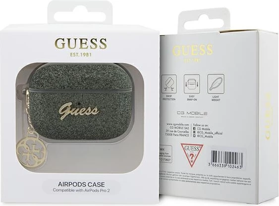 Mbështjellës Guess 4G Glitter Flake për AirPods Pro 2, me varëse, Jeshil