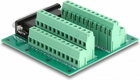 Adapter DeLOCK D-Sub HD 44-pin femër në bllok terminal për DIN shinë, jeshile