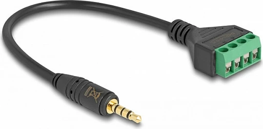 Kabllo adaptor DeLOCK 3.5mm (female) në bllok terminal 4-pin, 20 cm, zi/jeshile