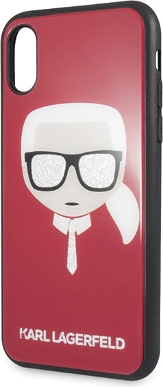 Mbështjellës Karl Lagerfeld Iconic Glitter Karl`s Head për iPhone X/Xs, Kuq