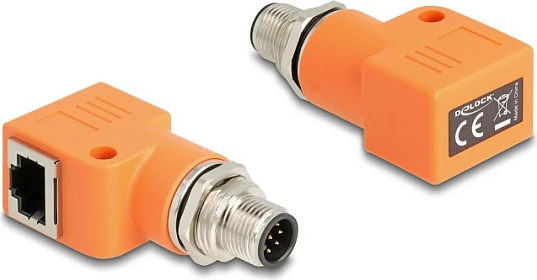 Adapter industrial Ethernet DeLOCK 60627, M12 mashkull në RJ45 femër (këndor), Cat5e, portokalli