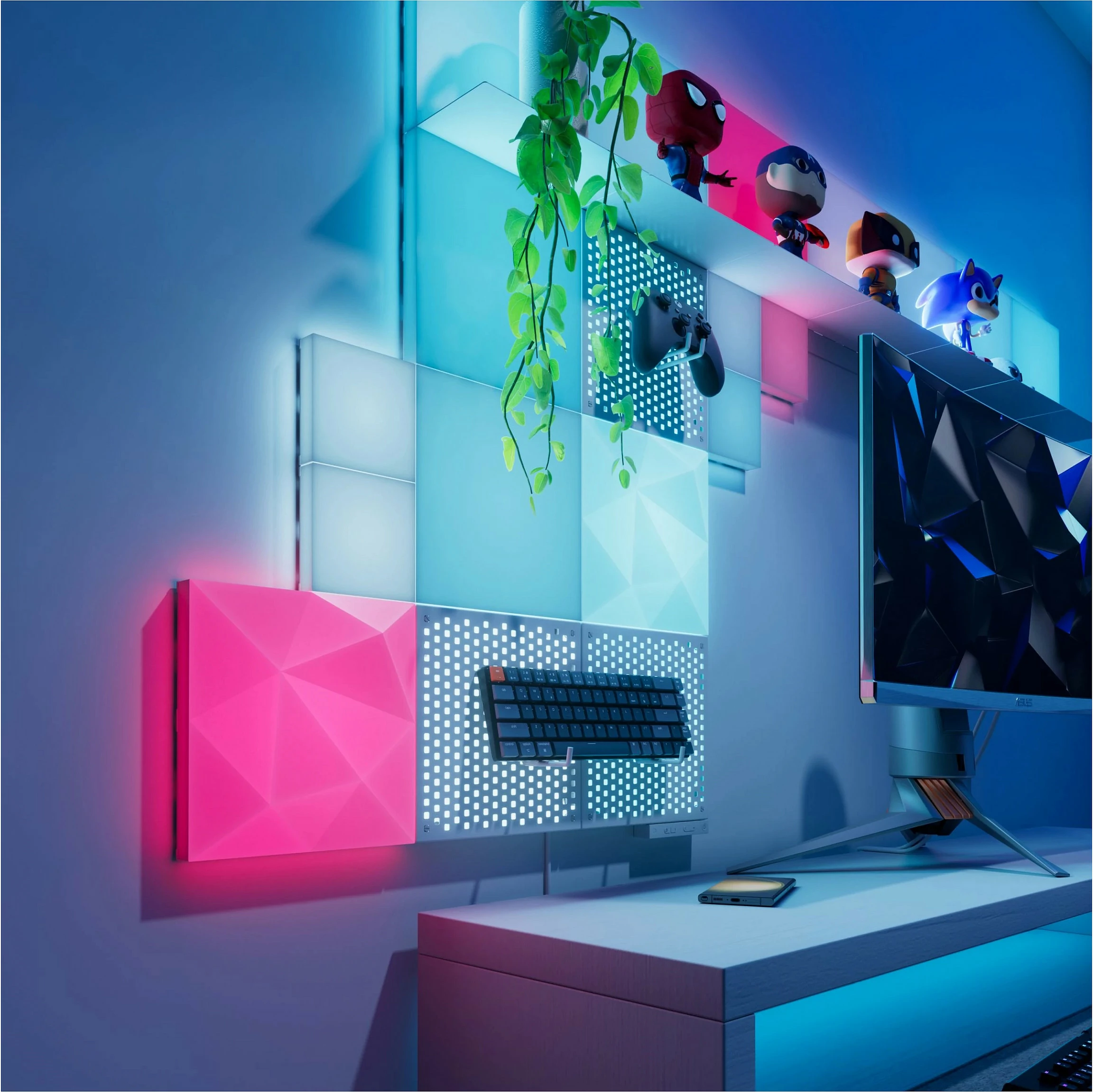 Panel dritash smart Nanoleaf Blocks Textured Squares Expansion Pack, 2 copë, RGB, dimmable, katror, blu