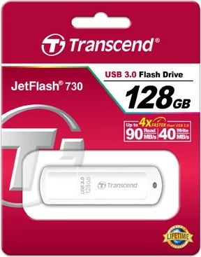 USB stick Transcend JetFlash 730 128GB, USB 3.1, bardhë