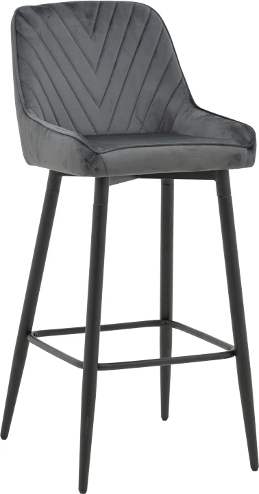 Karrige për bar Deppy, kadife antracit, metal i zi, 43x54x102cm, set prej 2 copash