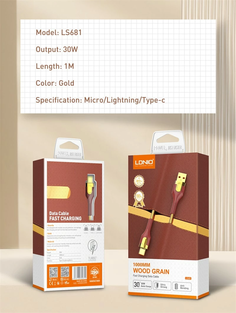 Kabllo e karikimit Ldnio Fast Charging USB Cable Aluminum Foil
