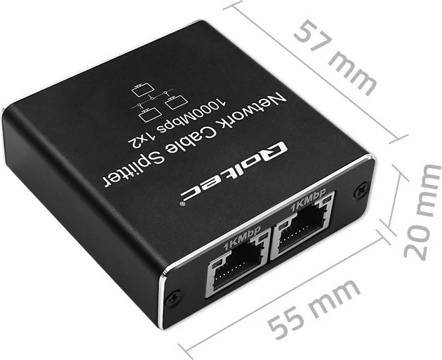 Switch rrjeti Qoltec Splitter Mini 1x2 RJ45, 1000Mbps, USB-C, Alumini, i zi