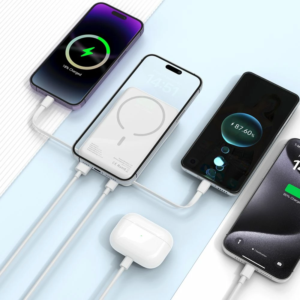 Power bank Tech-Protect LifeMag PB31, 10000mAh, MagSafe, USB-C/USB-A/Lightning, Bardhë