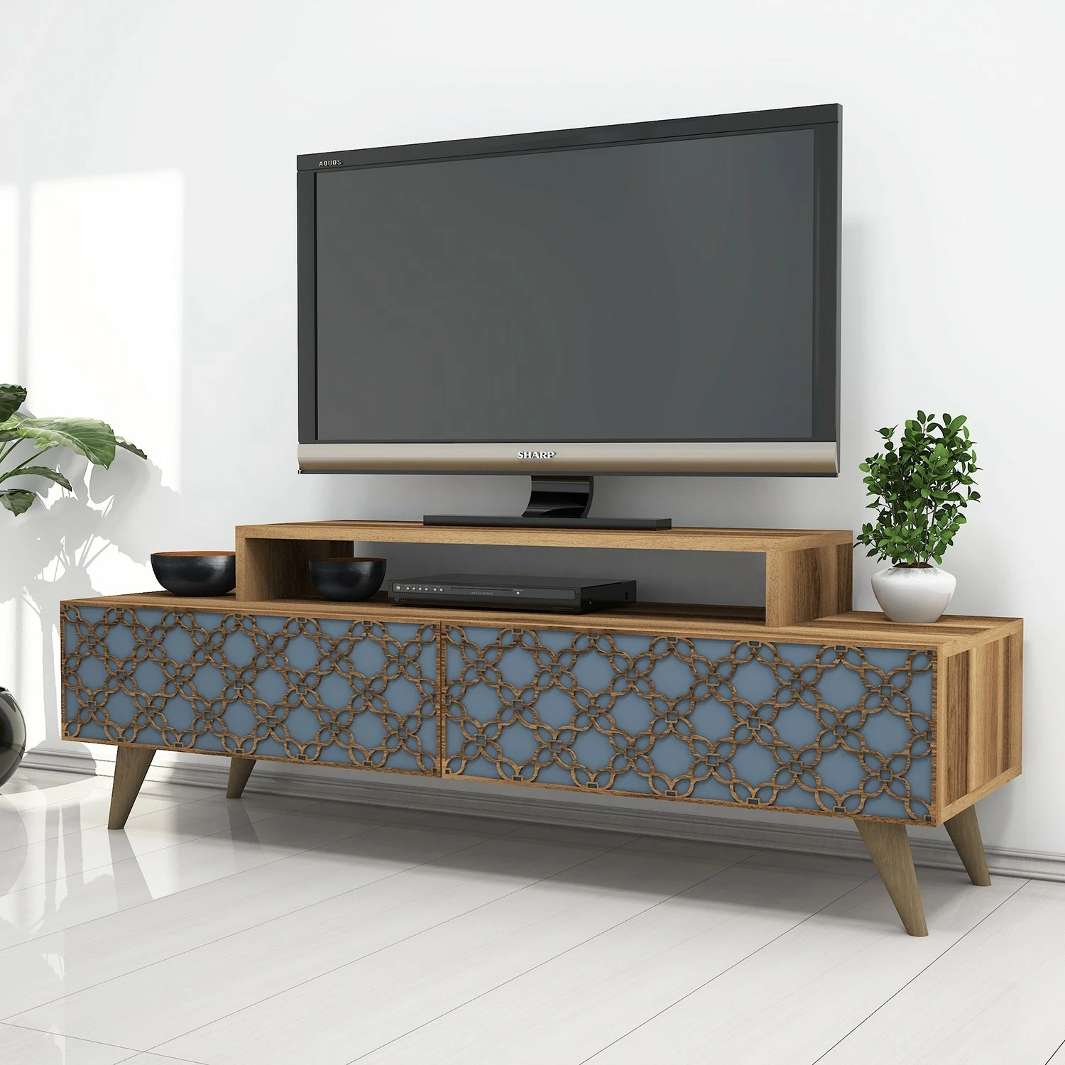 Komodë TV Hanah Home, ngjyrë arre dhe kalcedoni