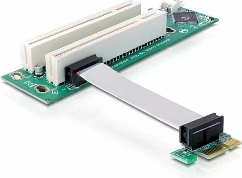Kartë riser DeLOCK PCIe x1 në 2x PCI, kabllo 0.07 m, e gjelbër/bardhë