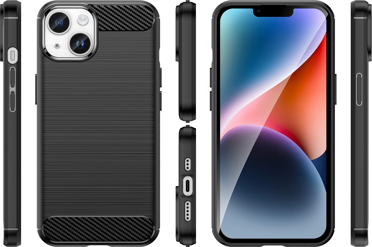 Mbështjellës Hurtel Carbon Case për iPhone 14, TPU, i zi