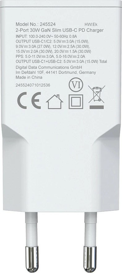 Karikues muri EQUIP GaN Slim 30W, 2x USB-C, PD 3.0, i bardhë