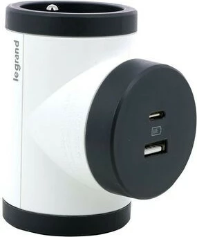 Prizë rrotulluese Legrand 049437, 2xP+Z, 1xUSB-A, 1xUSB-C, bardhë-zi