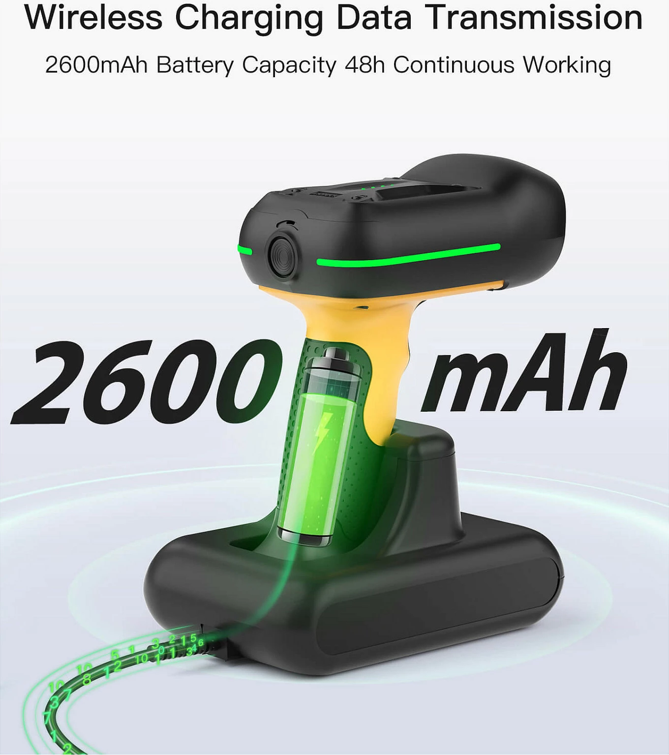 Skaner barkodi Inateck BCST-75S, 1D/2D, Bluetooth/2.4G/USB, IP67, me dock karikimi, zi/verdhe