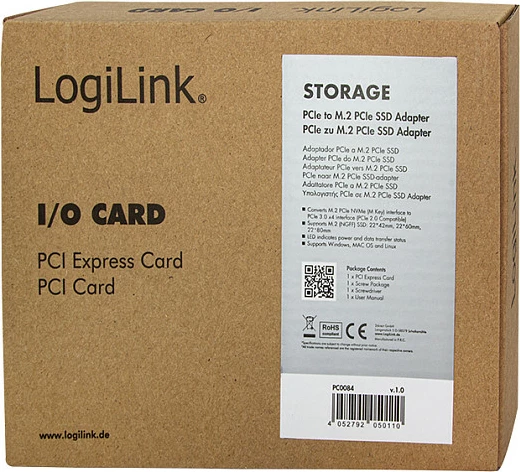 Kartë adapter PCIe LogiLink PC0084, M.2, PCIe 3.0