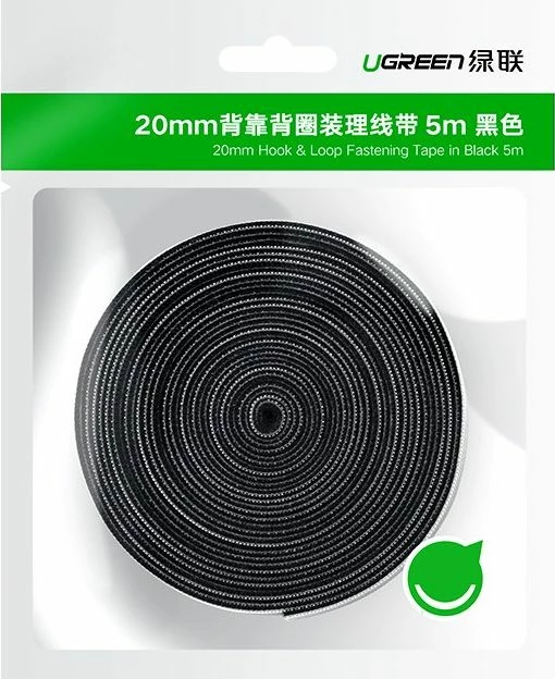 Organizer kabllosh Ugreen Hook and Loop 40356 5m x 20mm, i zi, 1 copë