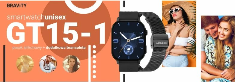 Smartwatch Gravity për meshkuj, e zezë