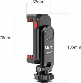 Mbajtës telefoni Ulanzi ST-06S, 1/4" dhe hot shoe ISO, 60-90 mm, rrotullim 360°, i zi