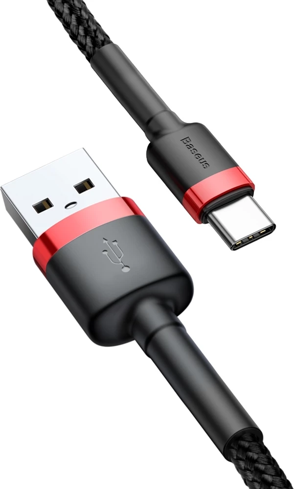 Kabllo Baseus Cafule CATKLF-A91 USB-A në USB-C, 0.5m, 3A, QC 3.0, e zezë dhe e kuqe