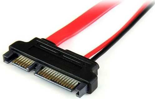 Kabllo adapter StarTech Slimline SATA në SATA me furnizim, 15 cm, kuqe/zezë