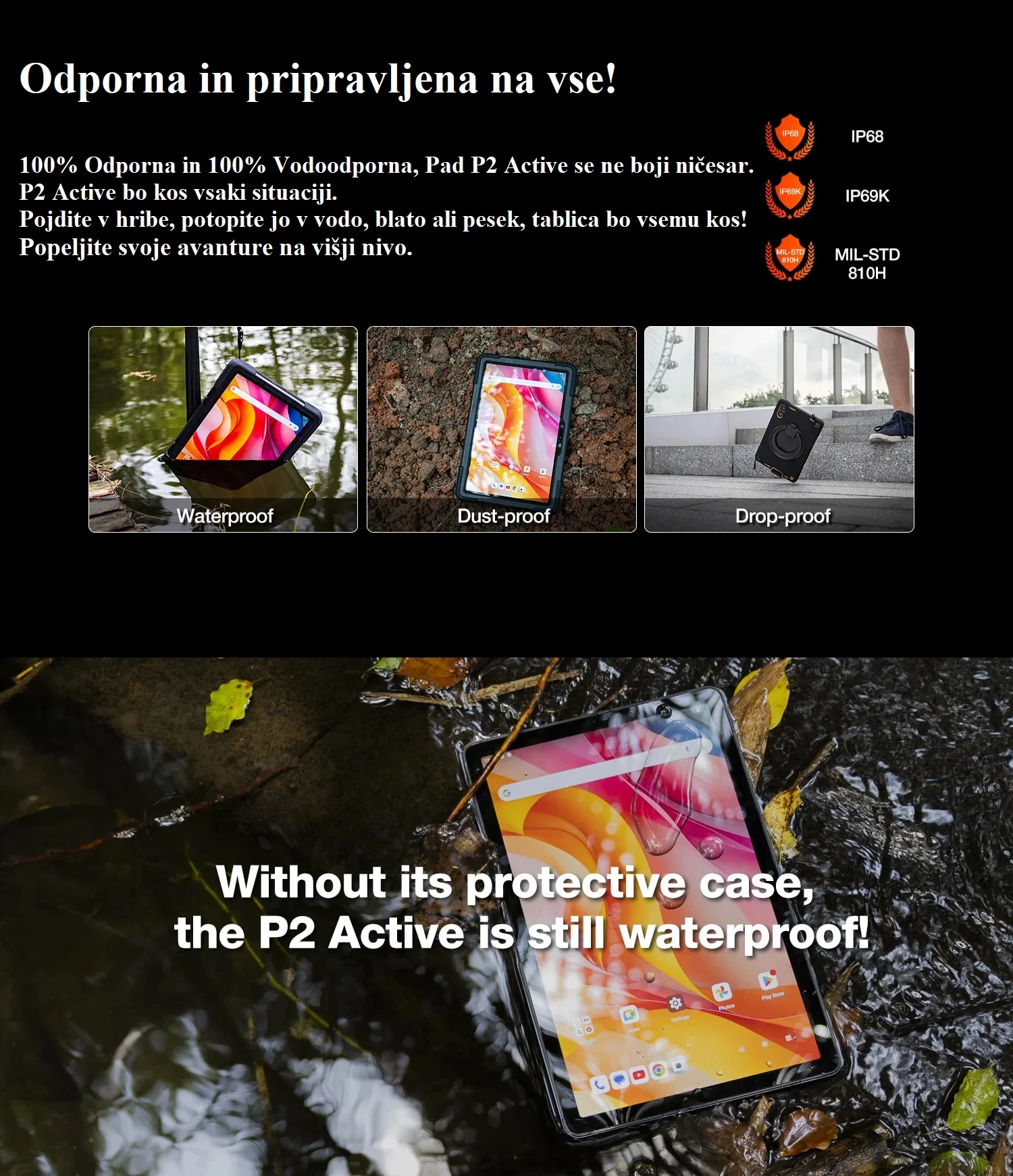 Tablet rugged AGM Pad P2 Active 11\", 8GB+8GB RAM, 256GB, IP68, Android 14, i zi/portokalli