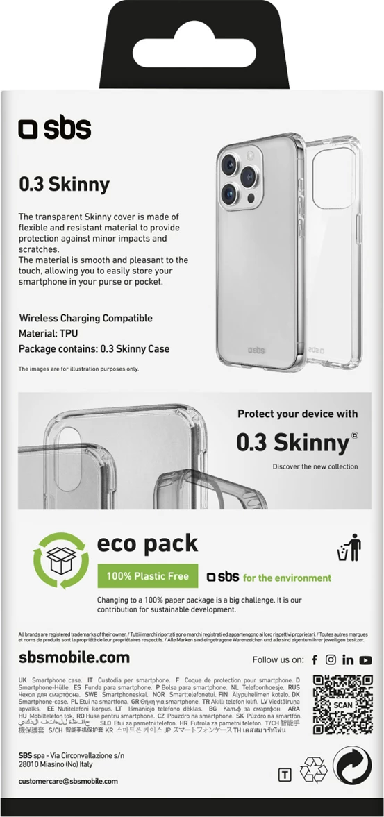 Mbështjellës SBS Skinny Cover për iPhone 16 Pro, TPU, transparent, në kuti